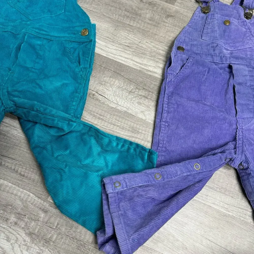 Vintage Corduroy Baby Overalls Montgomery Ward Two Pairs Lot 2T/XL Purple Teal